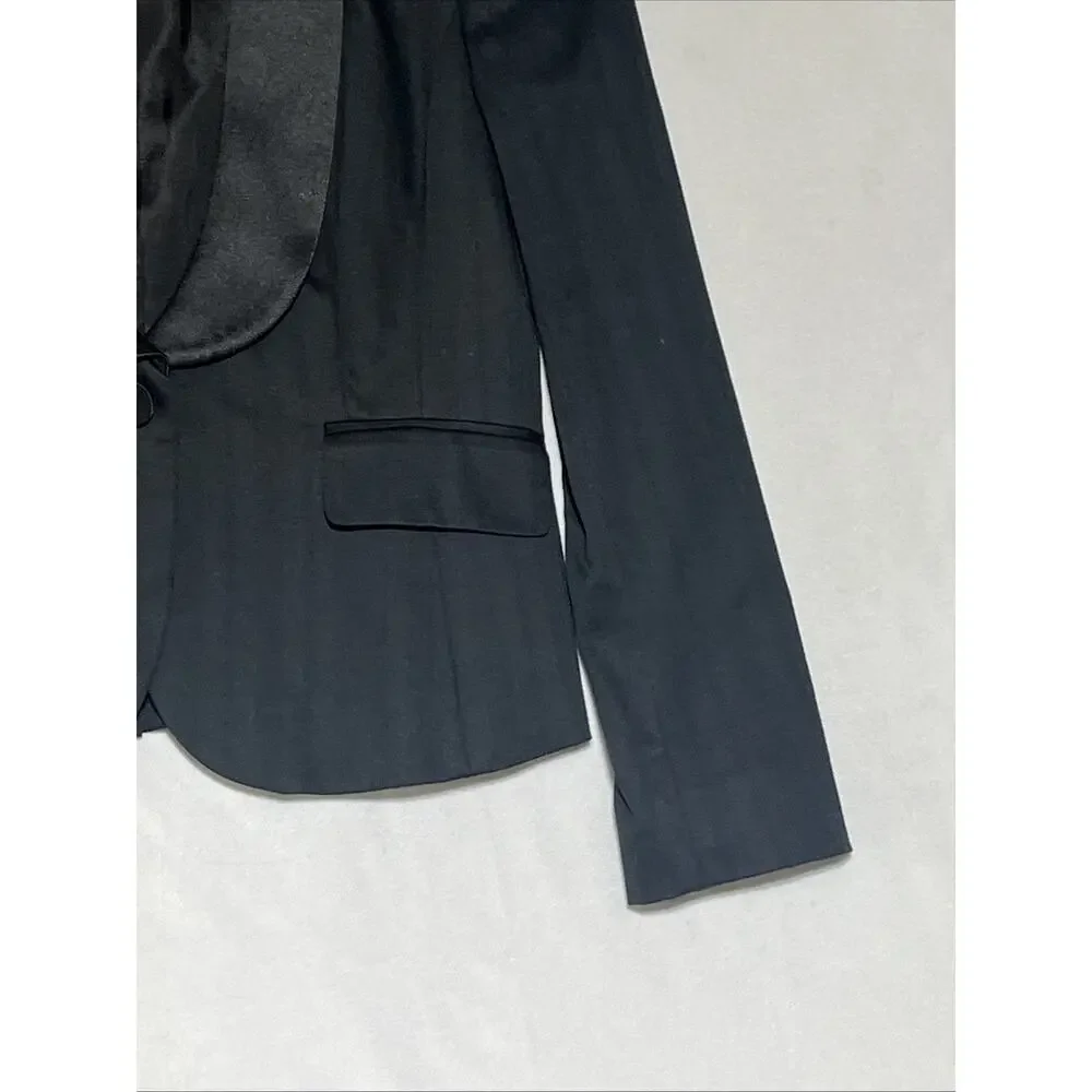 LOFT Tuxedo Blazer Womens 4P Black Scoop Neck Satin Collar One Button Formal - Picture 3 of 11
